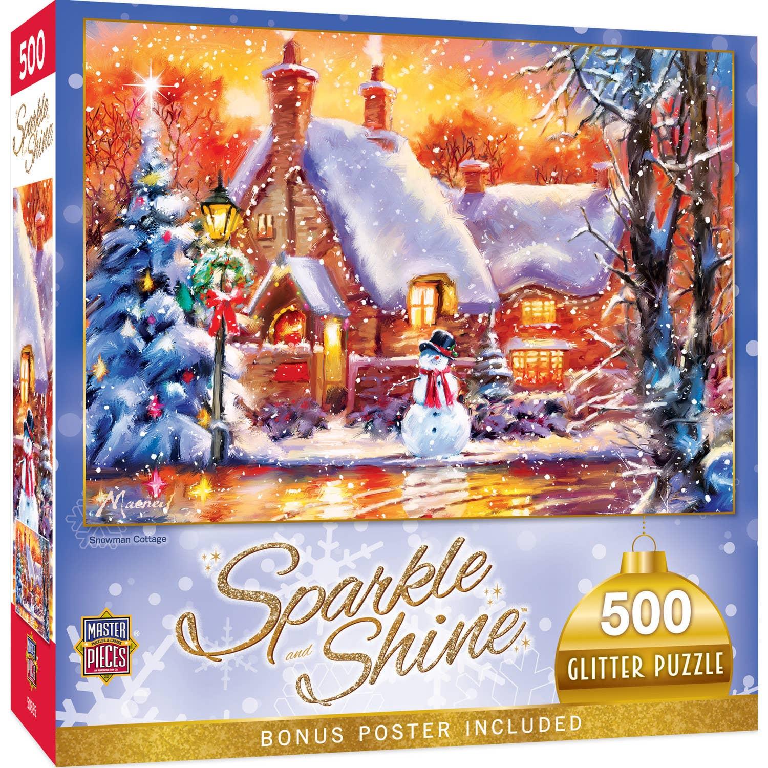 Sparkle & Shine - Snowman Cottage 500 Piece Glitter Jigsaw Puzzle | Masterpieces Puzzles - BIG FRENCHIES