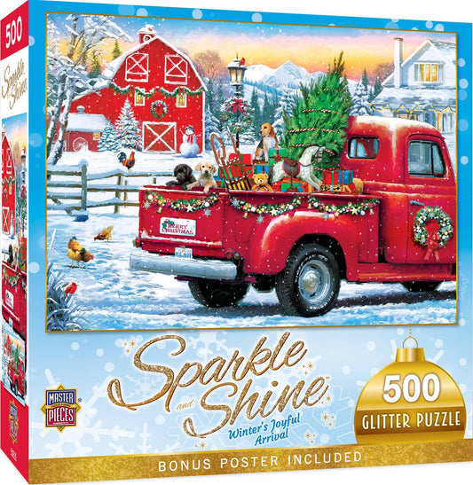 Sparkle & Shine - Winter's Joyful Arrival 500 Piece Glitter Jigsaw Puzzle | Masterpieces Puzzles - BIG FRENCHIES
