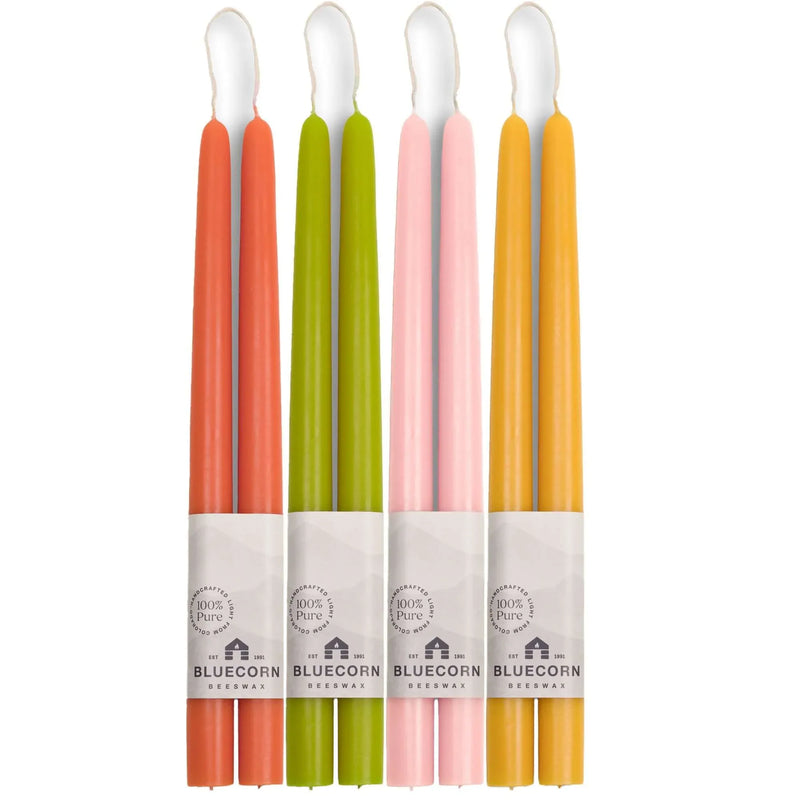 Spring Beeswax Taper Candle Bundle - Dusty Rose, Apricot, Pistachio & Raw - BIG FRENCHIES