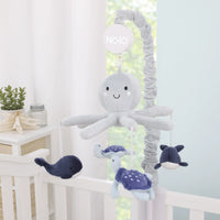 Plush Octopus Gray and Navy Whales and Sea Turtles Musical Mobile - BIG FRENCHIES