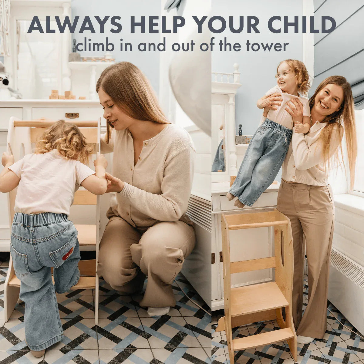 Stable Montessori Tower: Wooden Growing Chair - Beige - BIG FRENCHIES