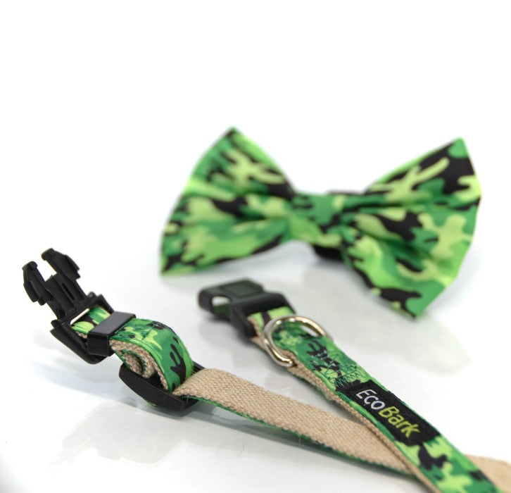 EcoBark Camo Bow Tie Dog Collar - Camouflage Print - BIG FRENCHIES