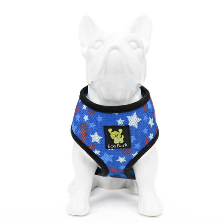 EcoBark Nautical Dog Harness - Over-the-Head Soft Mesh Vest Halter for Small to Medium Dogs - BIG FRENCHIES