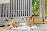 Rattan Toy Helicopter – Handcrafted Boho Pretend Play Toy for Kids | Montessori Airplane Nursery Decor