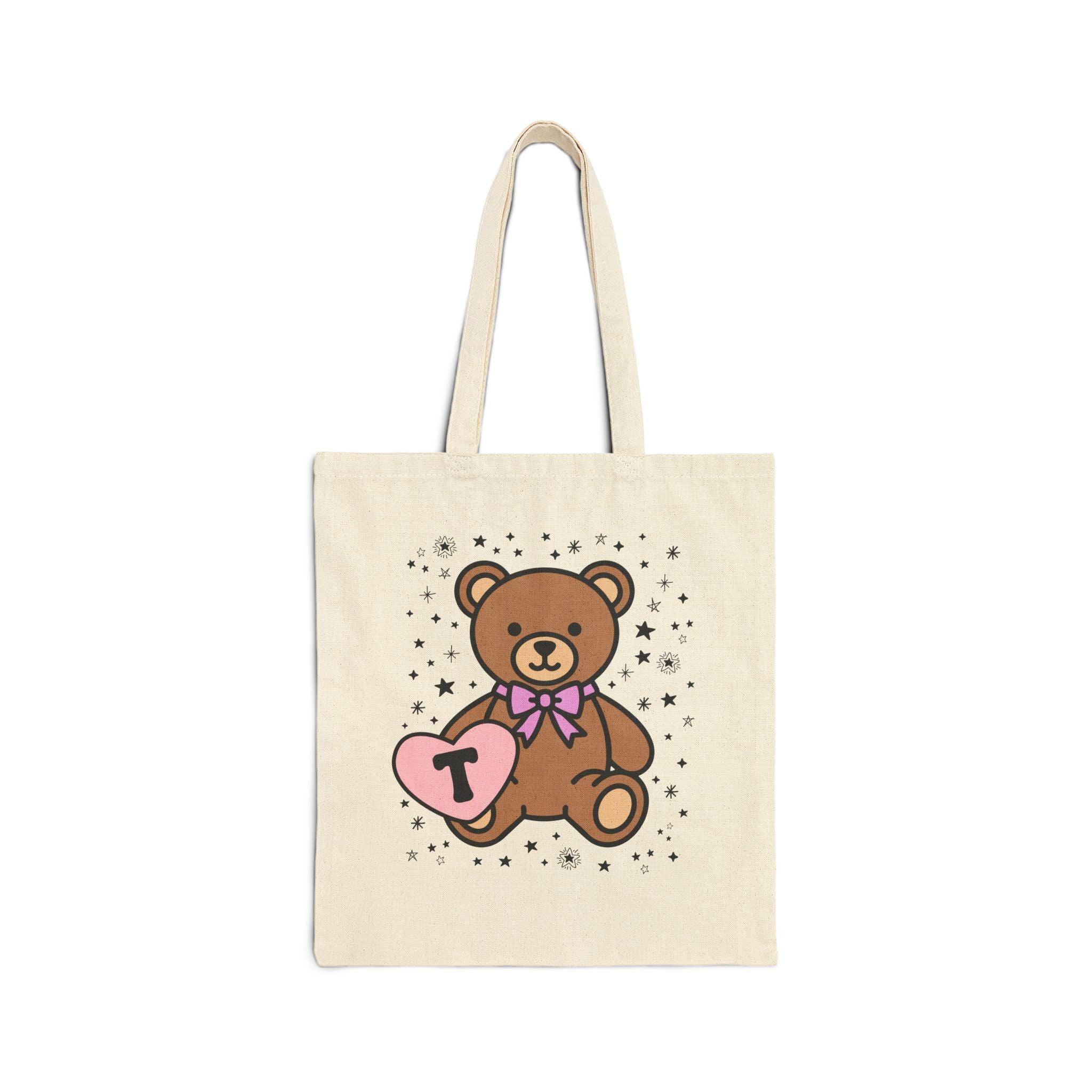 T: Bear Holding a Heart Tote Bag with Initial - BIG FRENCHIES