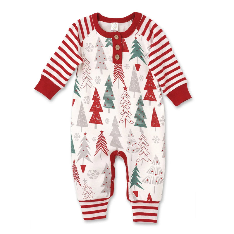 Christmas Trees Henley Cotton Romper - BIG FRENCHIES