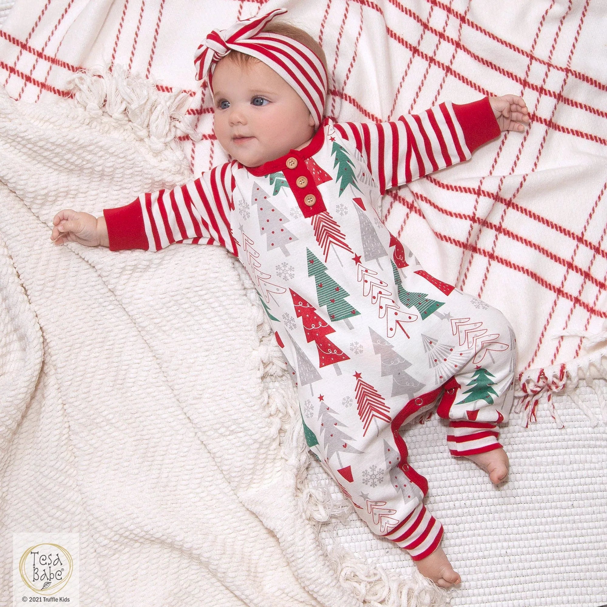 Christmas Trees Henley Cotton Romper - BIG FRENCHIES