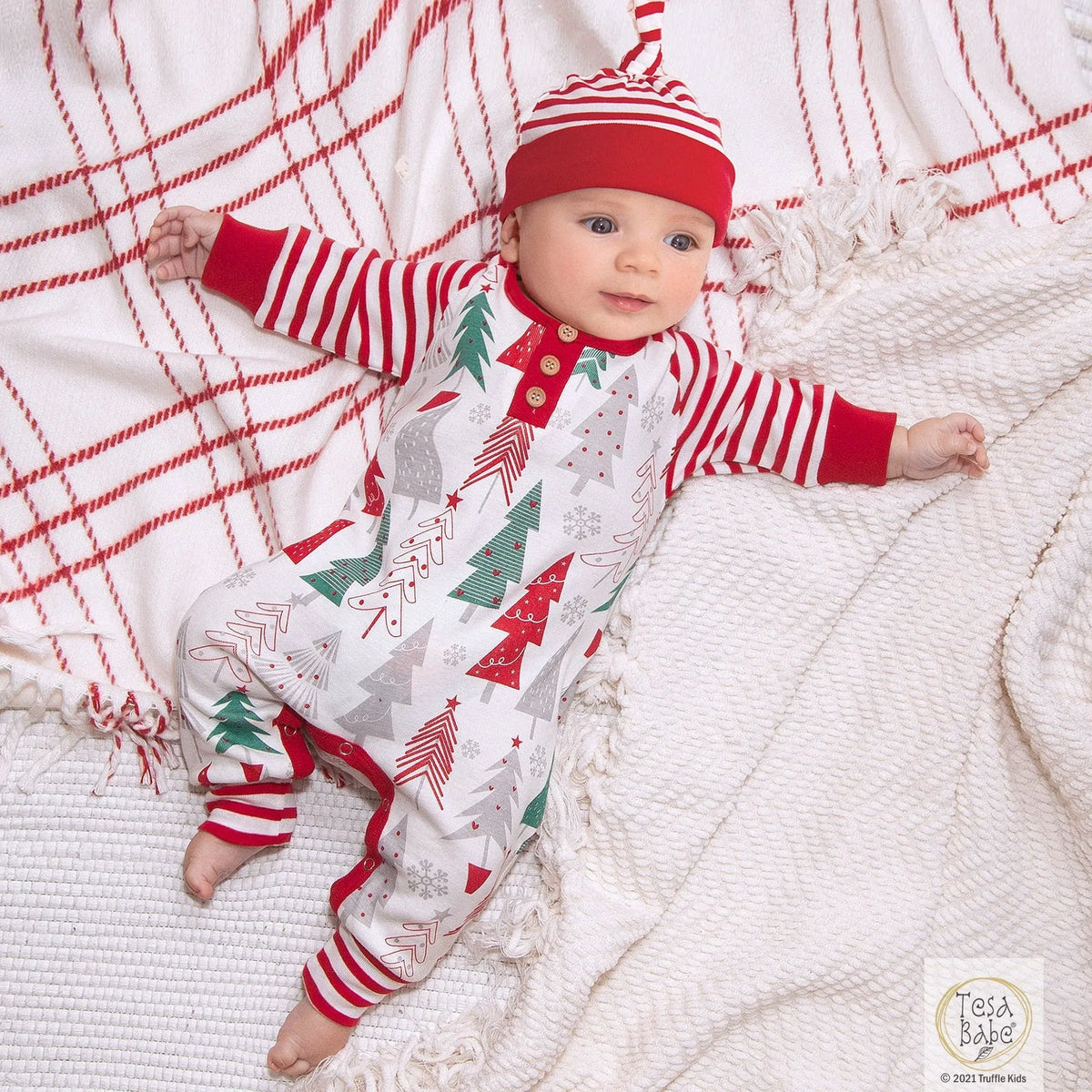 Christmas Trees Henley Cotton Romper - BIG FRENCHIES