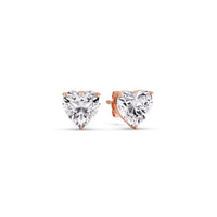 3 Prong Heart Shaped Diamond Solitaire Stud Earring in Basket Setting