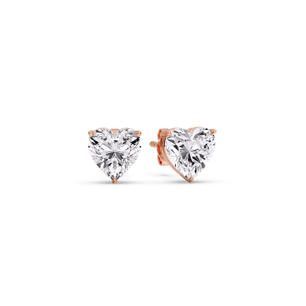 3 Prong Heart Shaped Diamond Solitaire Stud Earring in Basket Setting