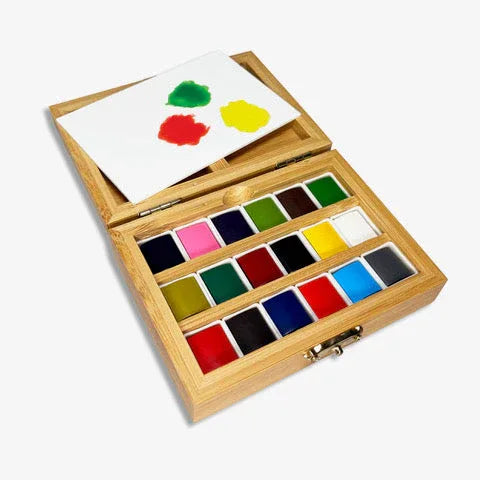 Watercolor Set – Bamboo Box – 18 Pans – Eco-Friendly - BIG FRENCHIES