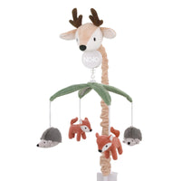 Plush Deer Green, Gray, and Tan Foxes and Hedgehogs Musical Mobile - BIG FRENCHIES