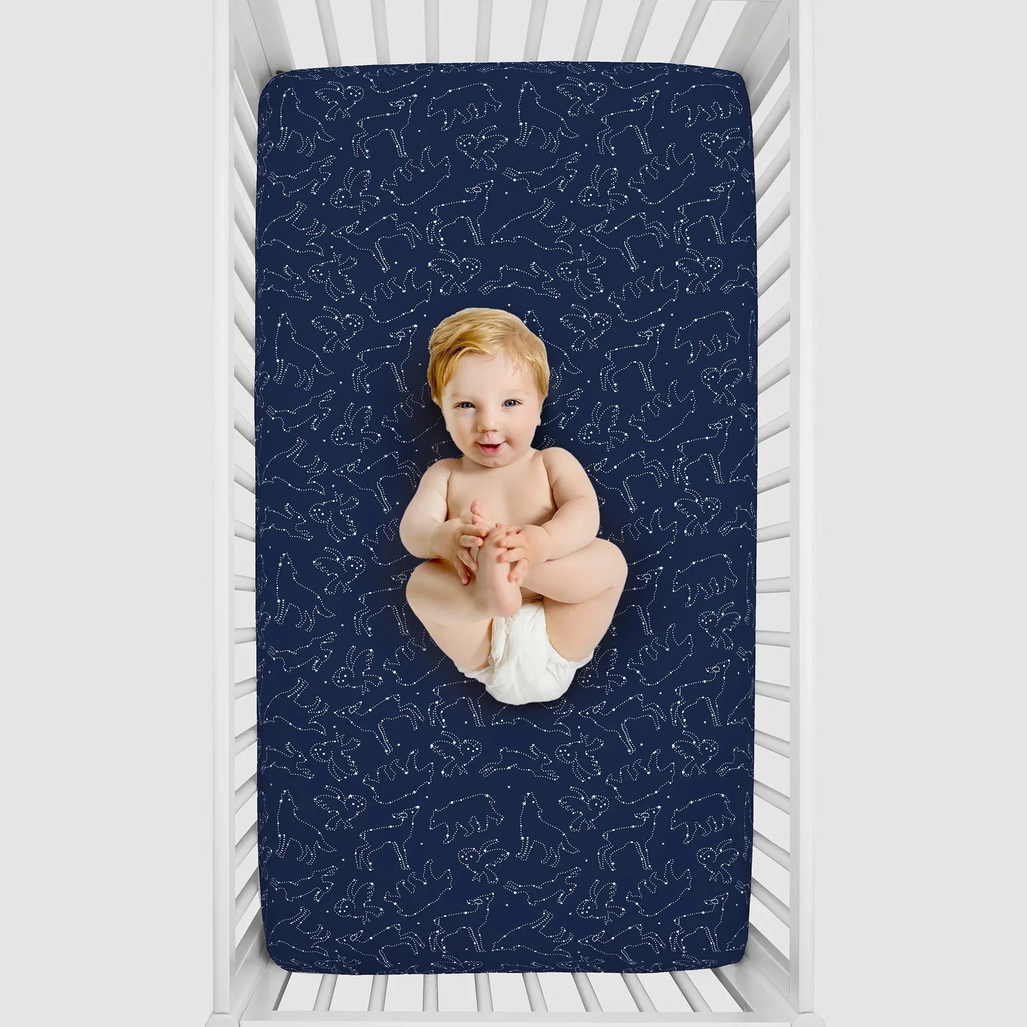 NoJo Super Soft Navy and White Cosmic Constellations Nursery Mini Crib Fitted Sheet - BIG FRENCHIES