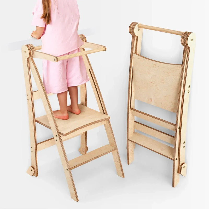 Toddler Tower: Foldable Step Stool for Toddlers - Beige - BIG FRENCHIES