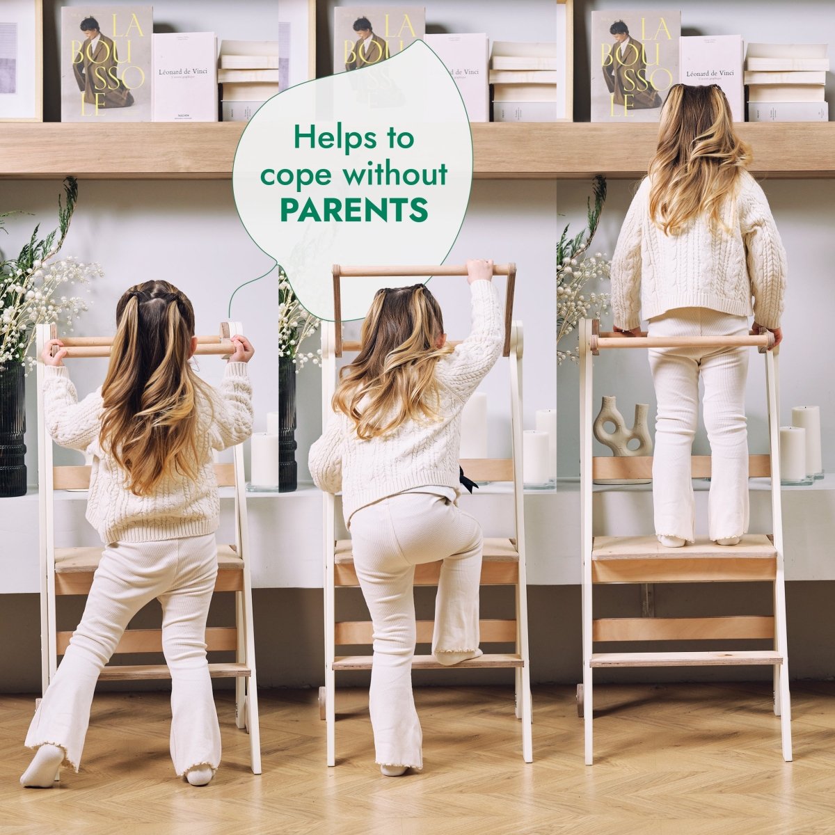 Toddler Tower: Foldable Step Stool for Toddlers - Beige