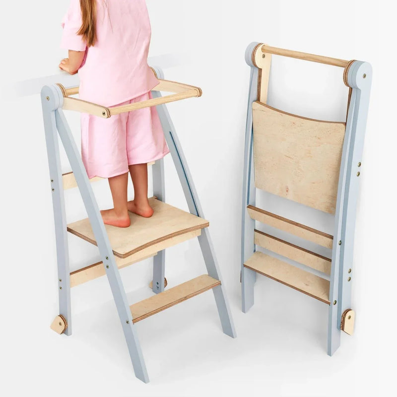 Toddler Tower: Foldable Step Stool for Toddlers - Gray - BIG FRENCHIES