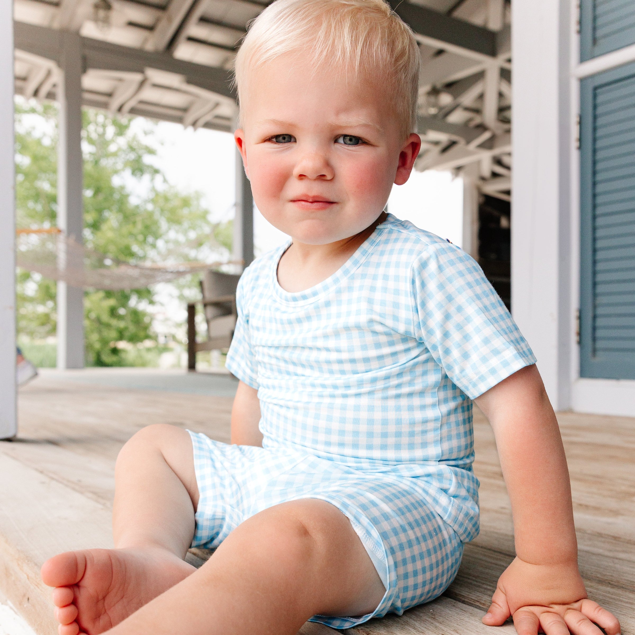 Harbor Gingham Short Sleeve & Shorts Bamboo Toddler Pajama Set - BIG FRENCHIES
