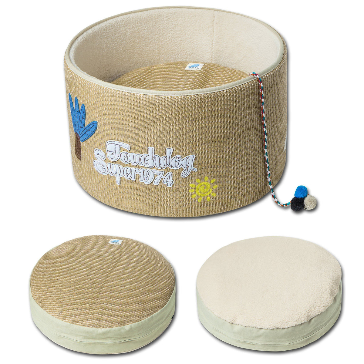 Touchcat 'Claw-ver Nest' Rounded Scratching Cat Bed w/ Teaser Toy - BIG FRENCHIES