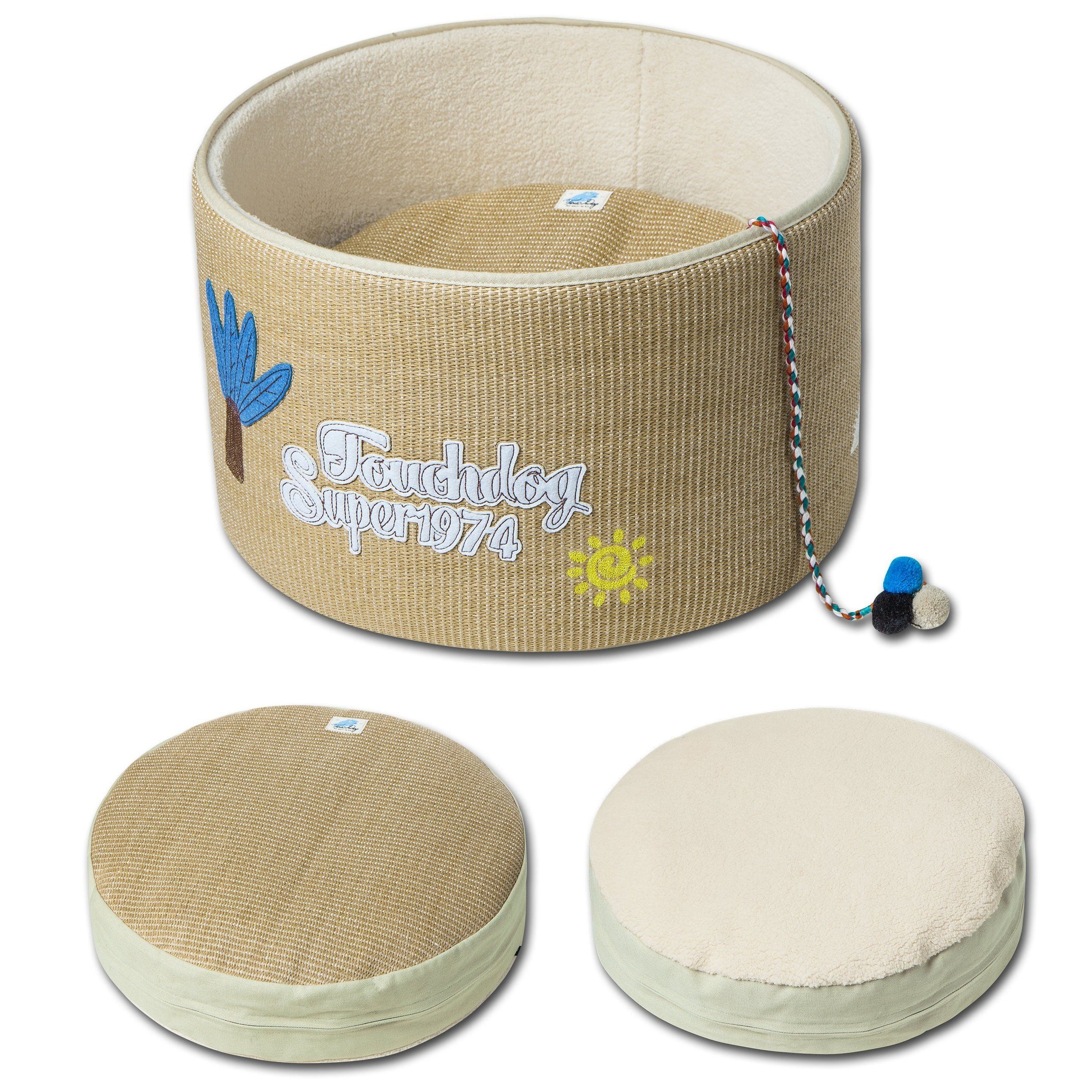 Touchcat 'Claw-ver Nest' Rounded Scratching Cat Bed w/ Teaser Toy - BIG FRENCHIES