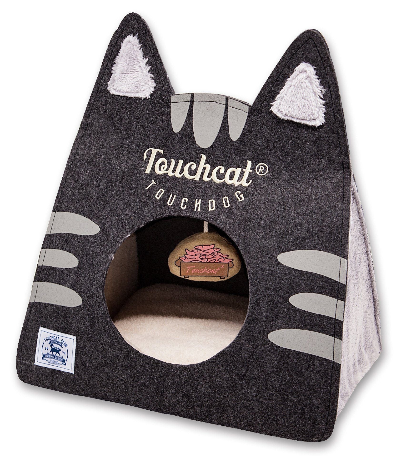 Touchcat ® 'Kitty Ears' Travel On-The-Go Folding Designer Fashion Pet Cat Bed House w/ Hanging Teaser Toy - BIG FRENCHIES