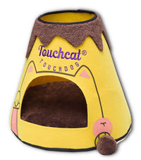 Touchcat ® 'Molten Lava' Triangular Frashion Designer Pet Kitty Cat Bed House Lounge Lounger w/ Hanging Teaser Toy - BIG FRENCHIES