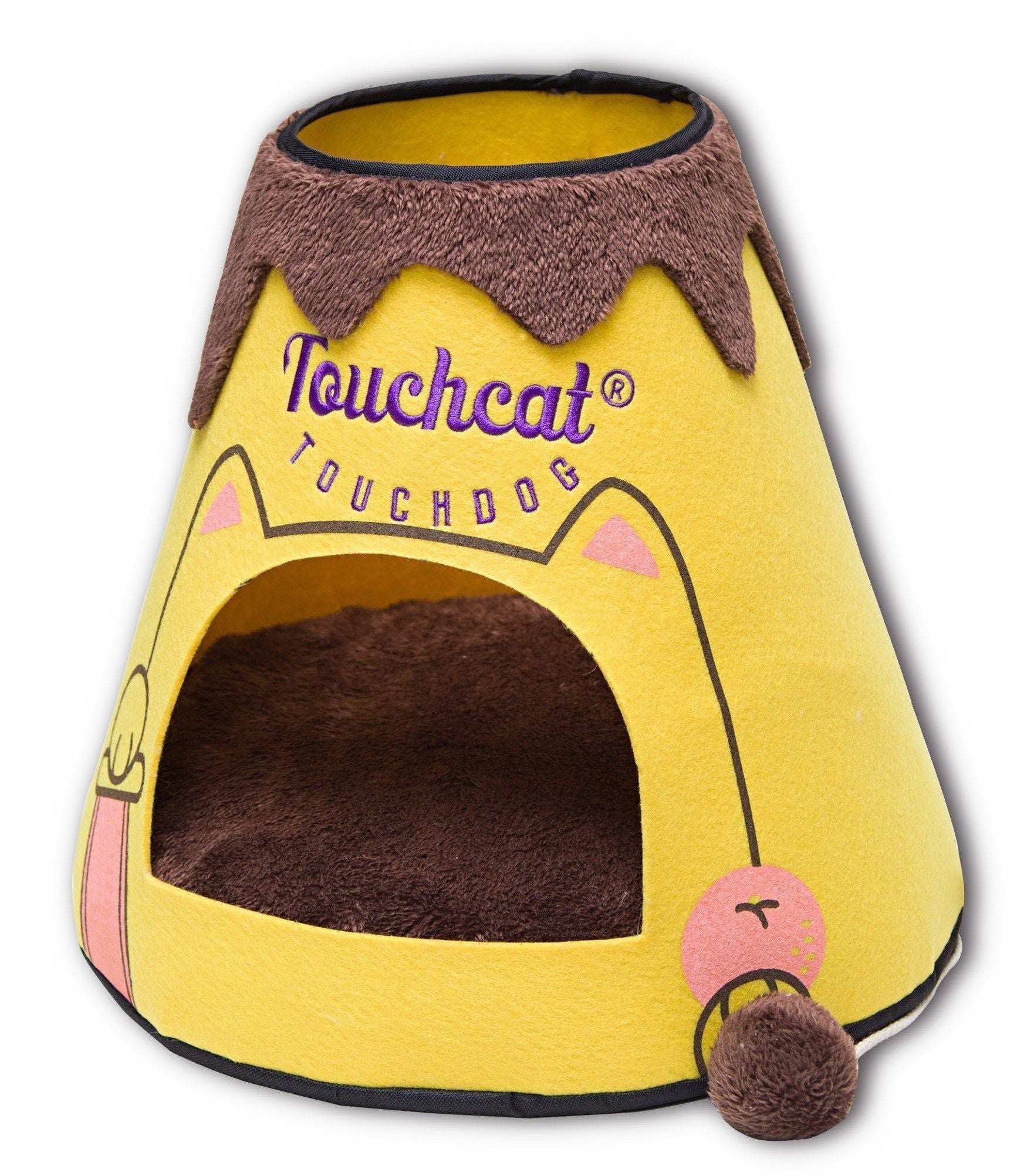 Touchcat ® 'Molten Lava' Triangular Frashion Designer Pet Kitty Cat Bed House Lounge Lounger w/ Hanging Teaser Toy - BIG FRENCHIES