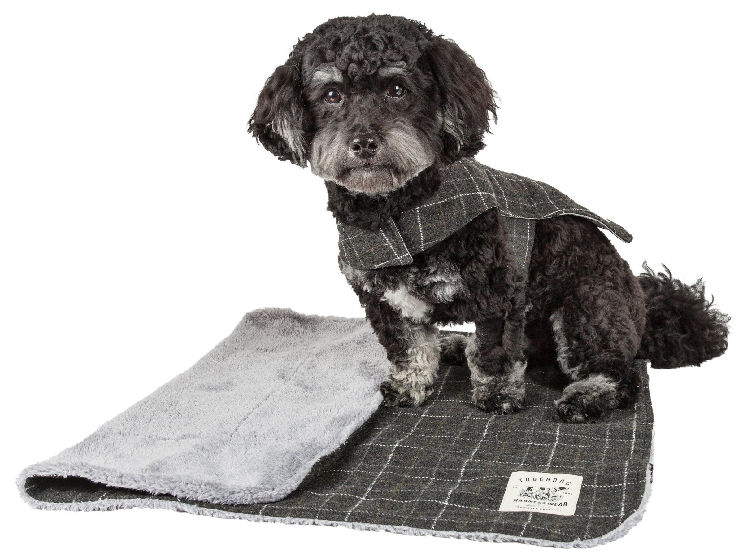 Touchdog ® 2-In-1 Windowpane Plaid Dog Jacket and Matching Reversible Dog Mat - BIG FRENCHIES