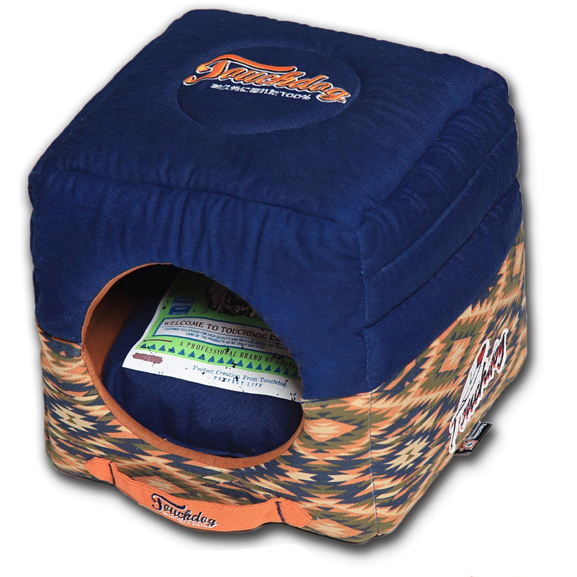 Touchdog ® '70's Vintage-Tribal' 2-in-1 Collapsible Squared Dog and Cat Bed - BIG FRENCHIES