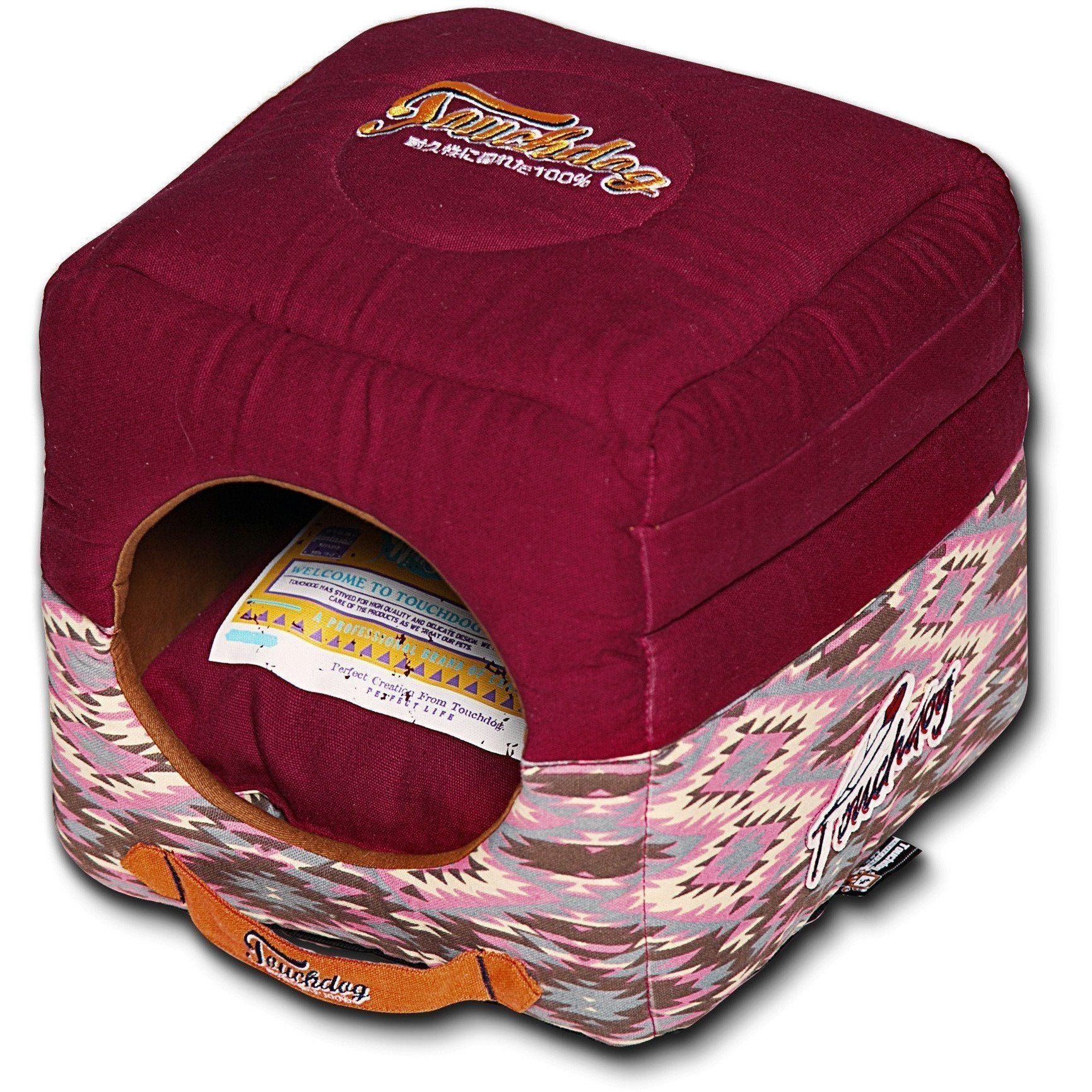 Touchdog ® '70's Vintage-Tribal' 2-in-1 Collapsible Squared Dog and Cat Bed - BIG FRENCHIES