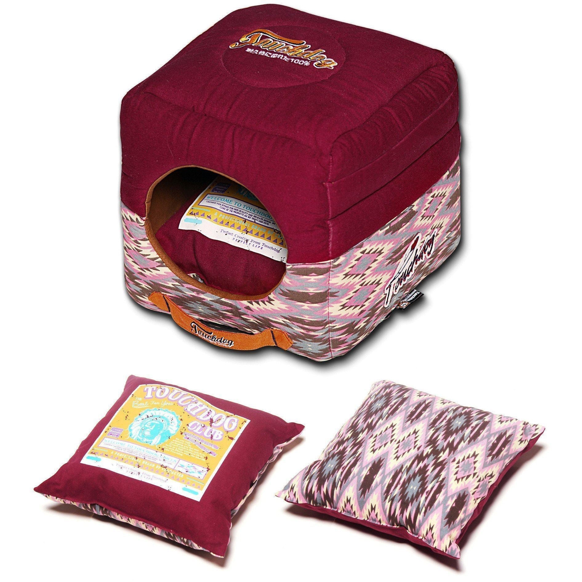 Touchdog ® '70's Vintage-Tribal' 2-in-1 Collapsible Squared Dog and Cat Bed - BIG FRENCHIES