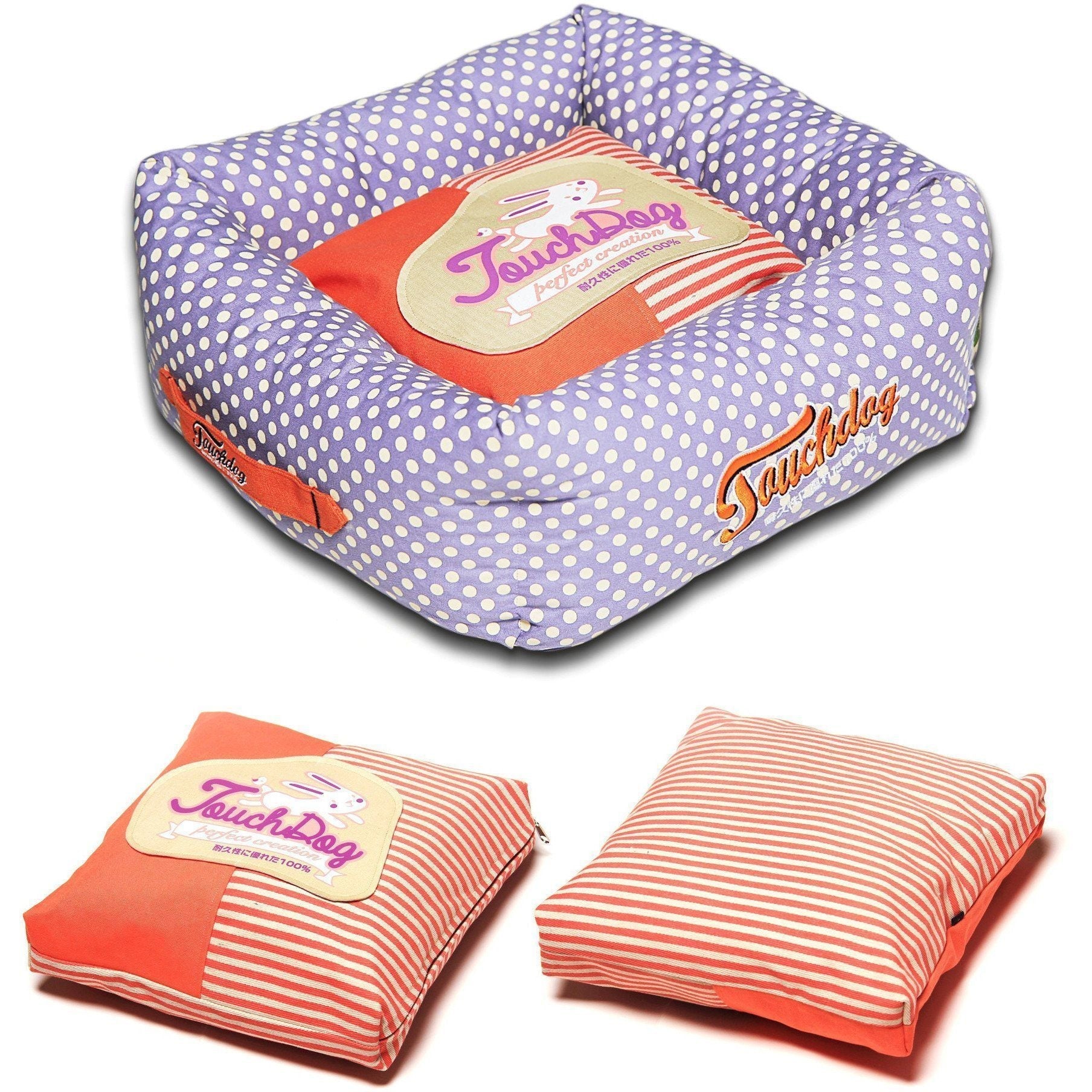 Touchdog ® 'Polka-Striped' Designer Premium Squared Dog Bed - BIG FRENCHIES