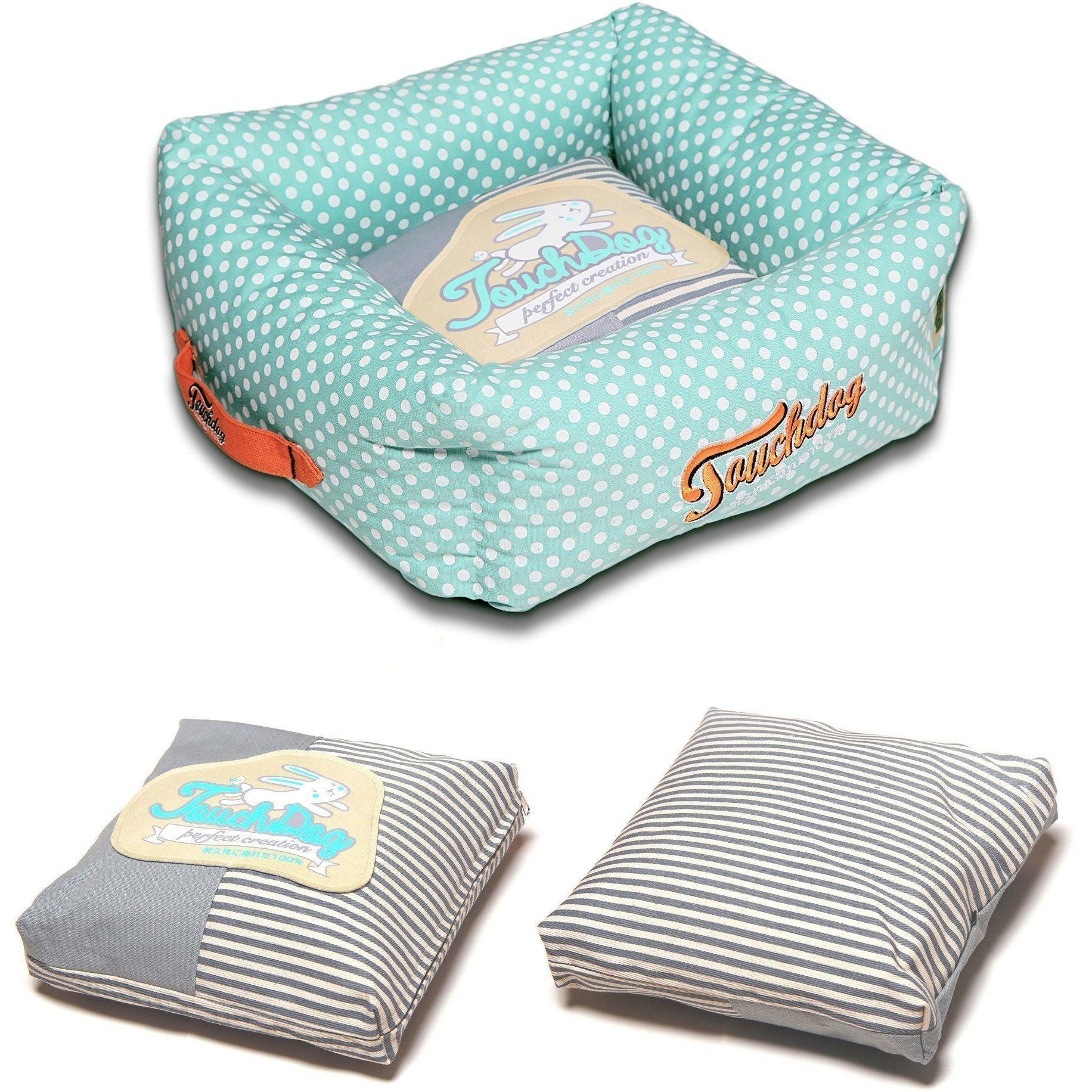 Touchdog ® 'Polka-Striped' Designer Premium Squared Dog Bed - BIG FRENCHIES