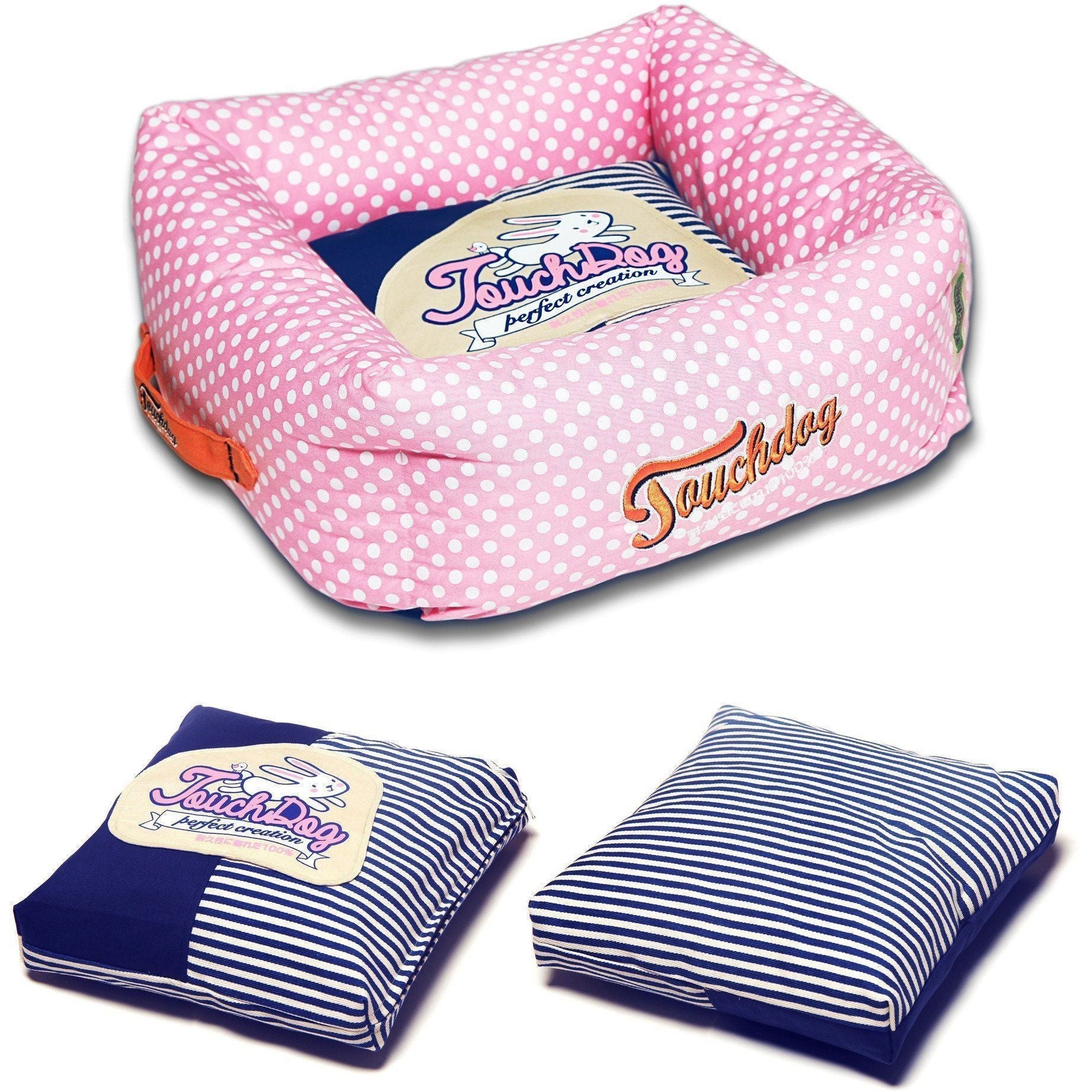 Touchdog ® 'Polka-Striped' Designer Premium Squared Dog Bed - BIG FRENCHIES