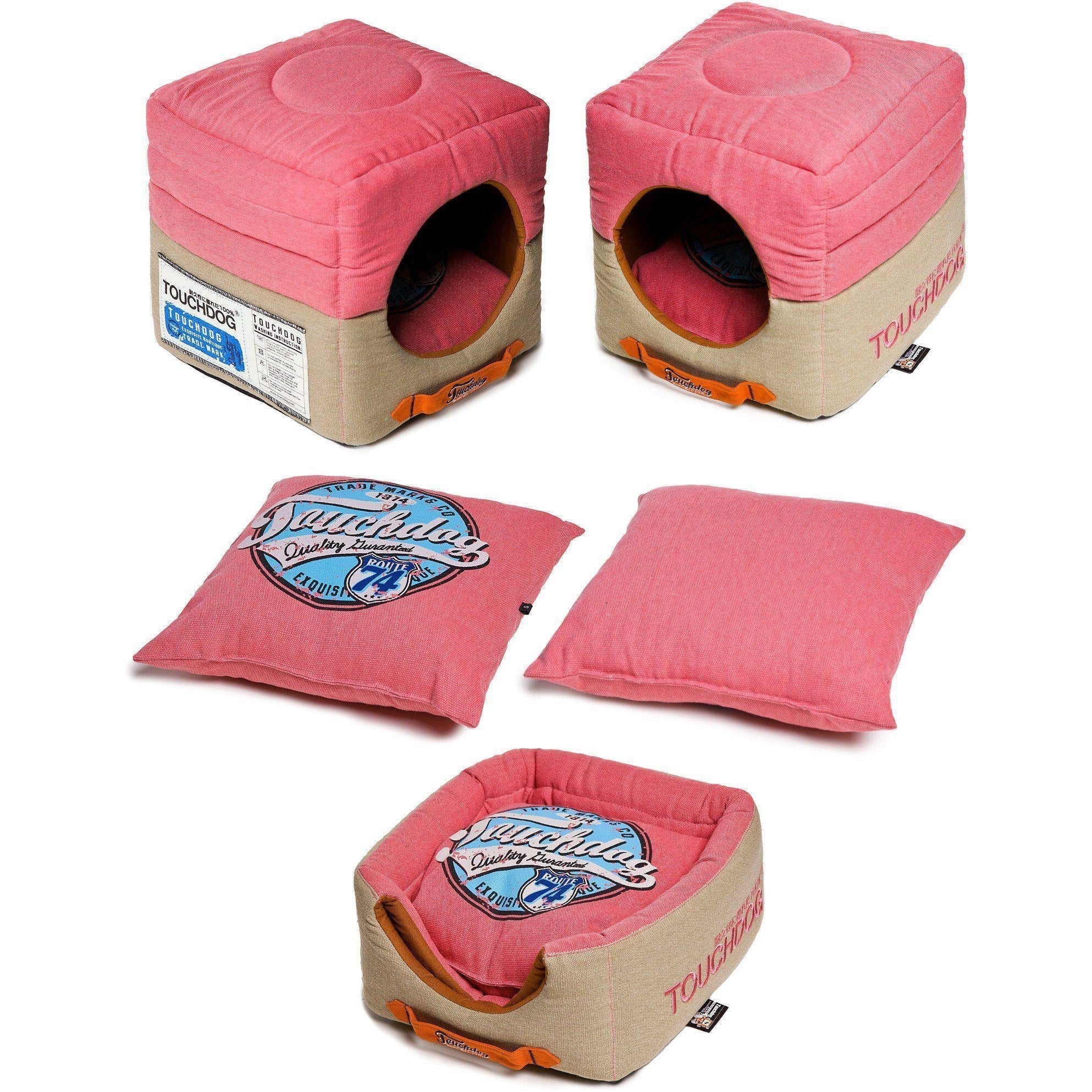 Touchdog ® 'Vintage Squared' 2-in-1 Convertible and Collapsible Dog and Cat Bed - BIG FRENCHIES
