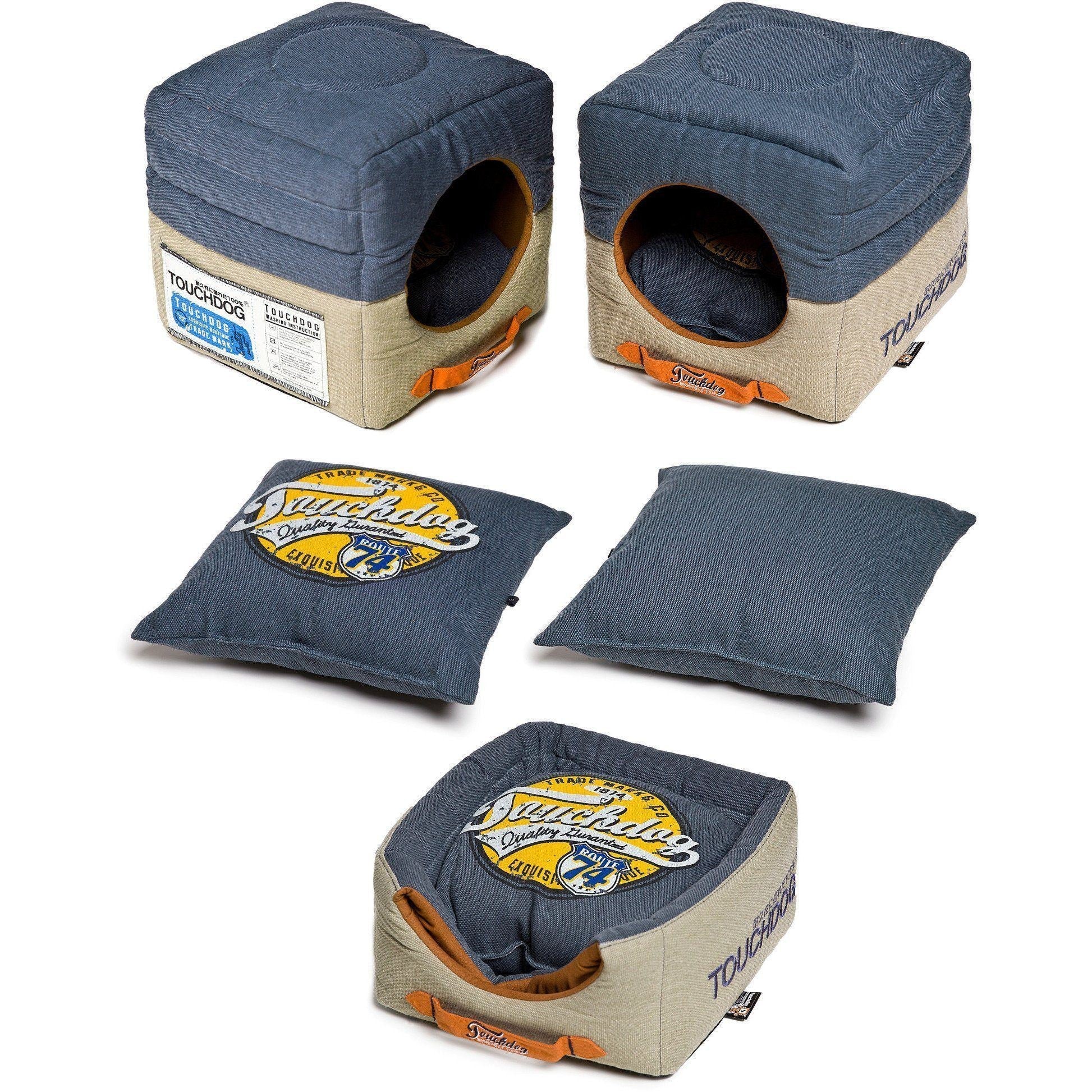 Touchdog ® 'Vintage Squared' 2-in-1 Convertible and Collapsible Dog and Cat Bed - BIG FRENCHIES