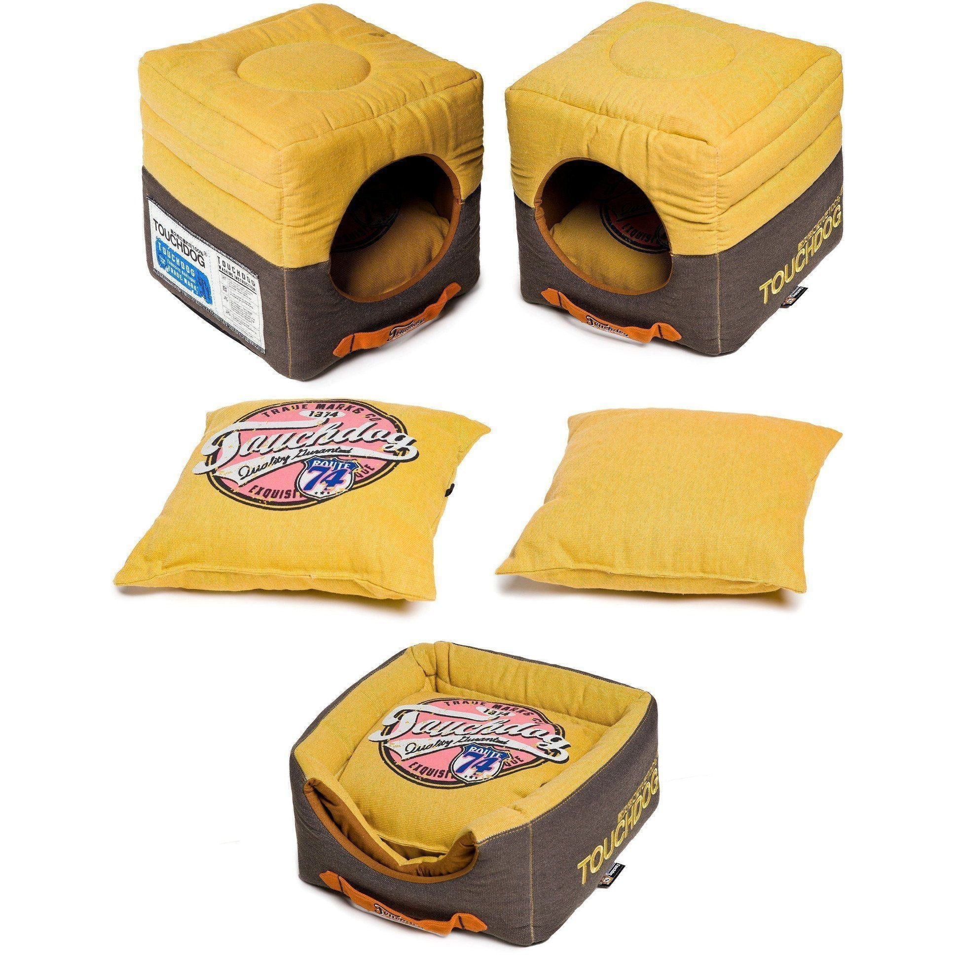 Touchdog ® 'Vintage Squared' 2-in-1 Convertible and Collapsible Dog and Cat Bed - BIG FRENCHIES