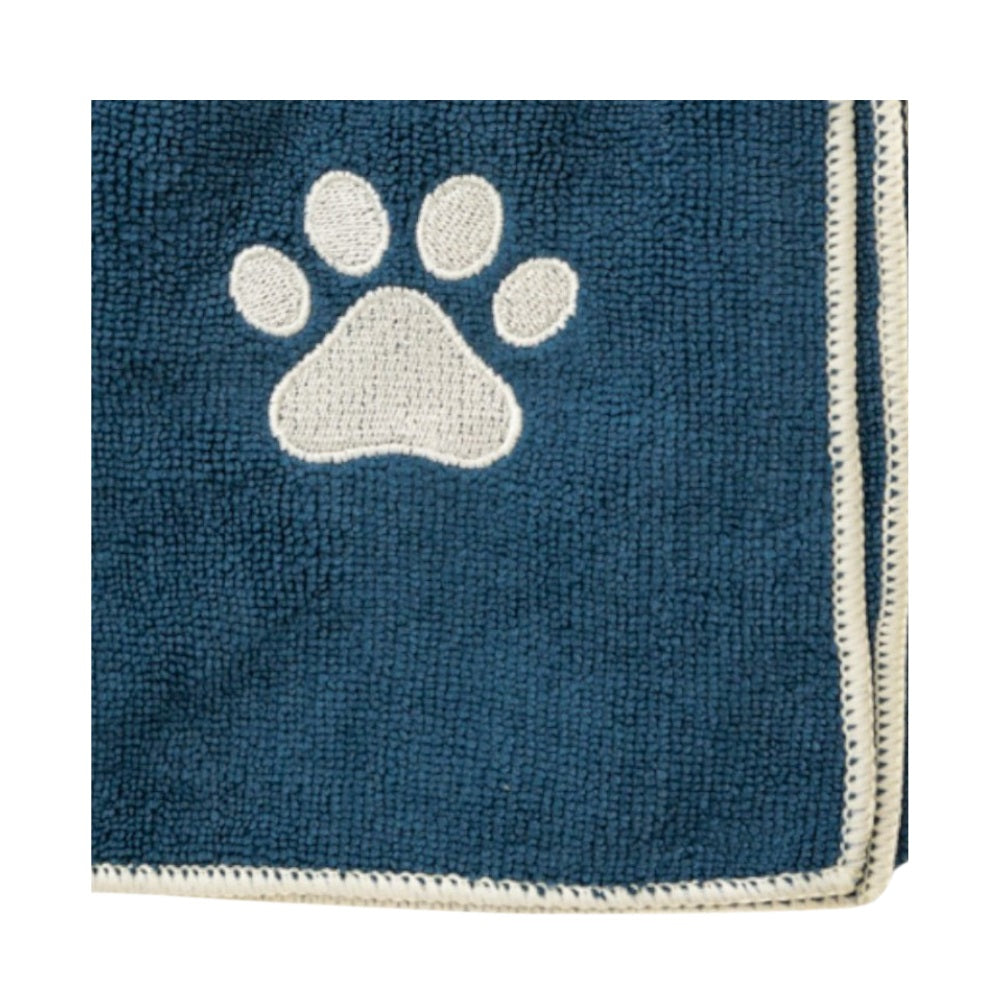 Country Living Large Marine Blue Microfiber Dog Bath Towel with Embroidered Paw Print - BIG FRENCHIES