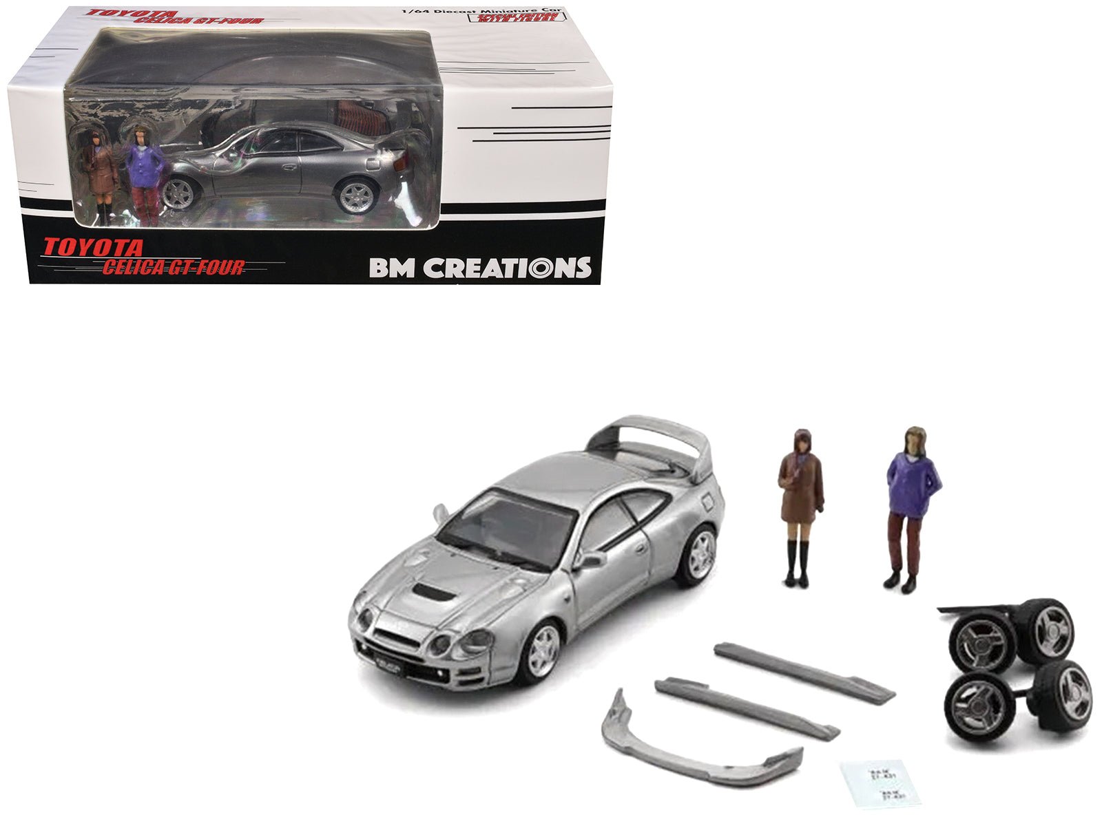 Toyota Celica GT-Four RHD (Right Hand Drive) ID Silver Metallic with 2 Figures and Accessories 1/64 Diecast Model Car by BM Creations  free shipping USA