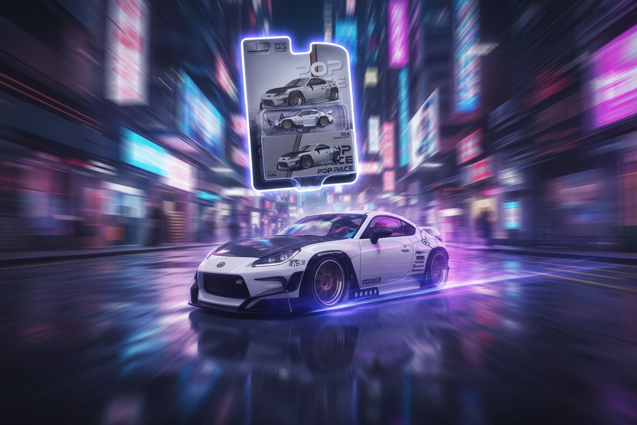 Toyota Pandem GR86 White with Carbon Hood "Enigma Exclusive Edition" 1/64 Diecast Model Car by Pop Race  free shipping USA