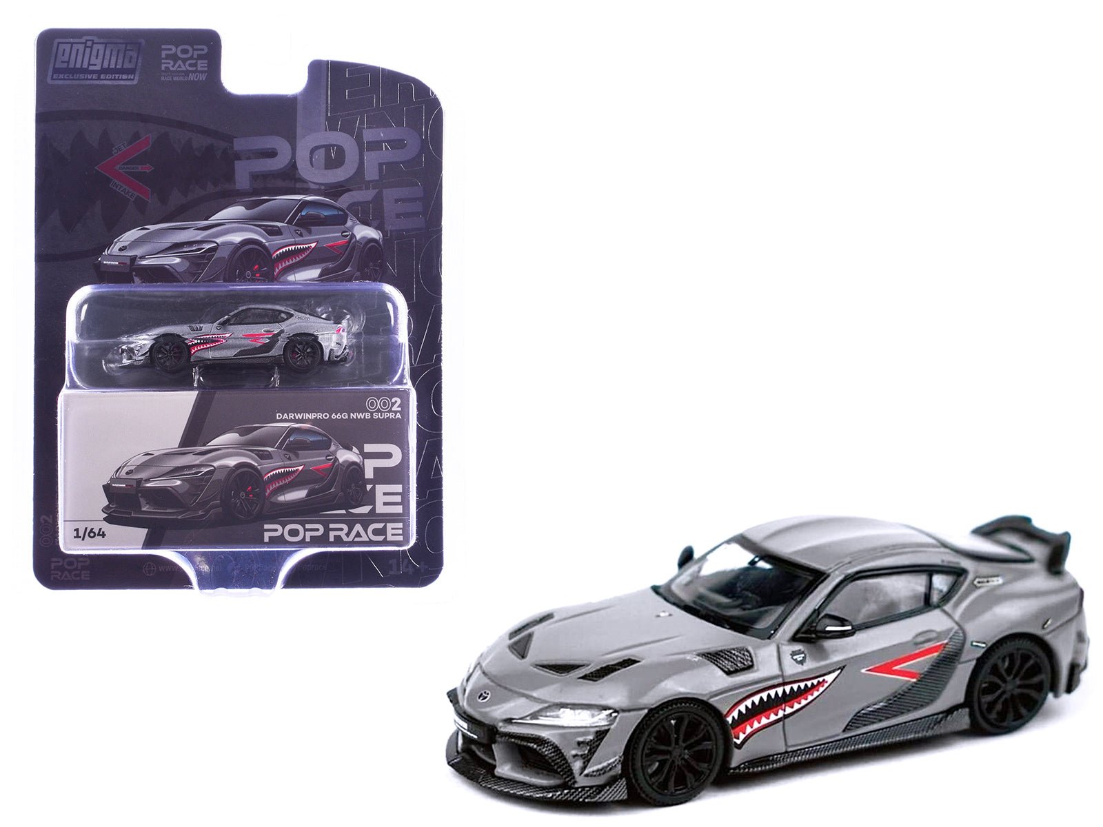 Toyota Supra "DarwinPro 66G NWB" Gray Metallic with Shark Mouth Graphics 1/64 Diecast Model Car by Pop Race  free shipping USA