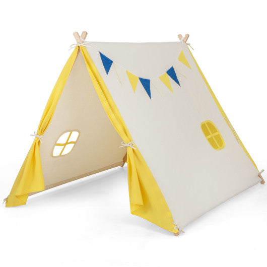 Kids Play Tent with Solid Wood Frame Holiday Birthday Gift & Toy for Boys & Girls-Yellow - BIG FRENCHIES