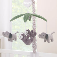 Plush Giraffe Taupe, Green, and Gray Elephants and Sloth's Musical Mobile - BIG FRENCHIES
