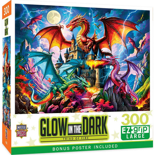 Triad of Fire 300 Piece Glow in the Dark Jigsaw Puzzle | Masterpieces - BIG FRENCHIES