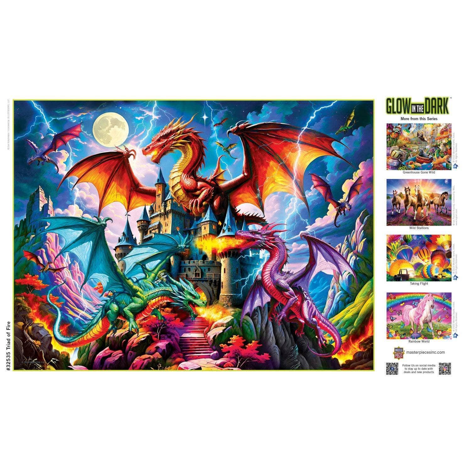 Triad of Fire 300 Piece Glow in the Dark Jigsaw Puzzle | Masterpieces - BIG FRENCHIES