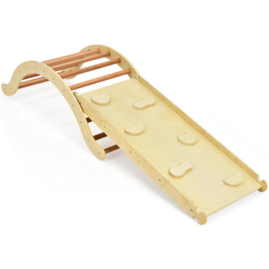 3-in-1 Kids Wooden Arch Triangle Rocker Climber Set with Ramp and Mat - BIG FRENCHIES