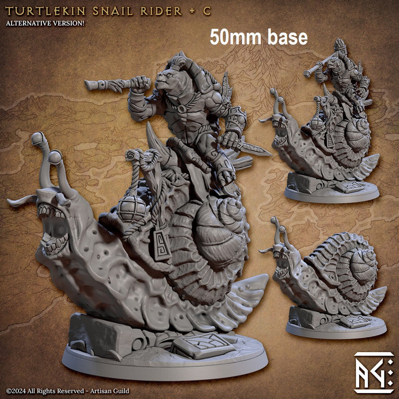 Turtlekin Snail Rider (Base Sculpt C)-3D Printed Miniatures-BIG FRENCHIES-All Systems Go Games