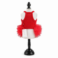Red Ribbed Knit Dog Tutu Dress with Tulle Skirt