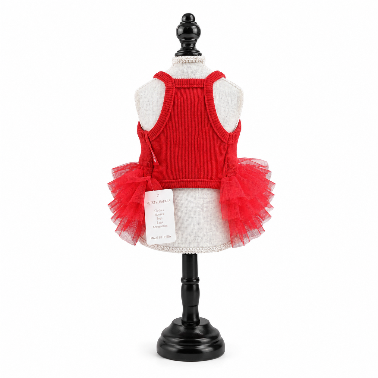 Red Ribbed Knit Dog Tutu Dress with Tulle Skirt