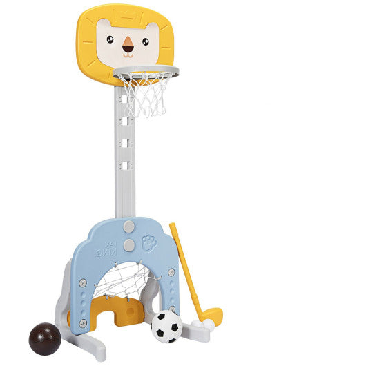 3-in-1 Adjustable Kids Basketball Hoop Sports Set-Yellow - BIG FRENCHIES