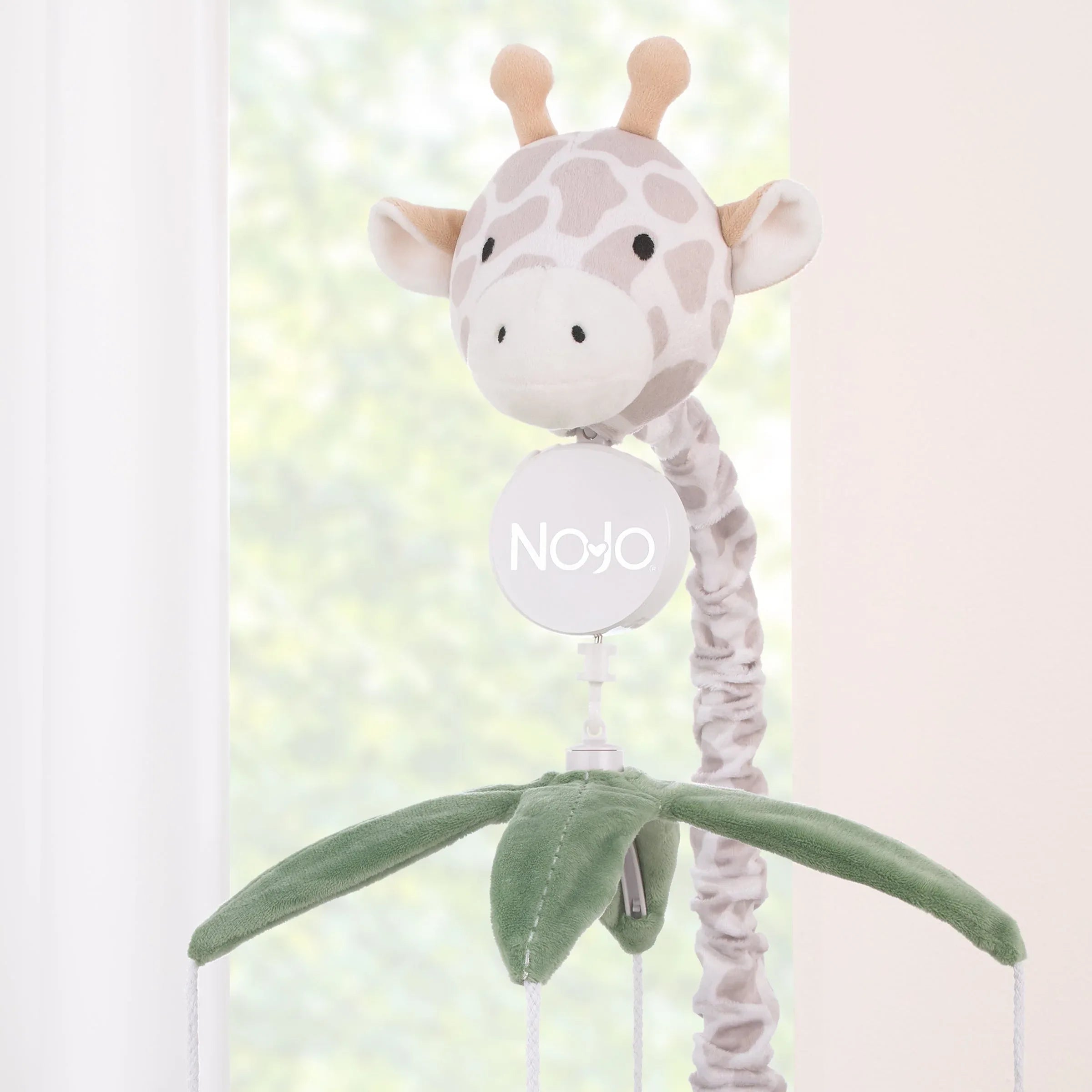 Plush Giraffe Taupe, Green, and Gray Elephants and Sloth's Musical Mobile - BIG FRENCHIES